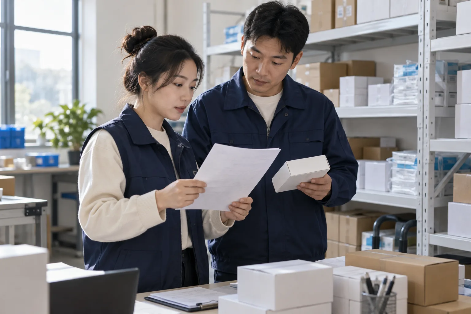 医疗器械商贸人员核对封装产品资料的业务场景示意