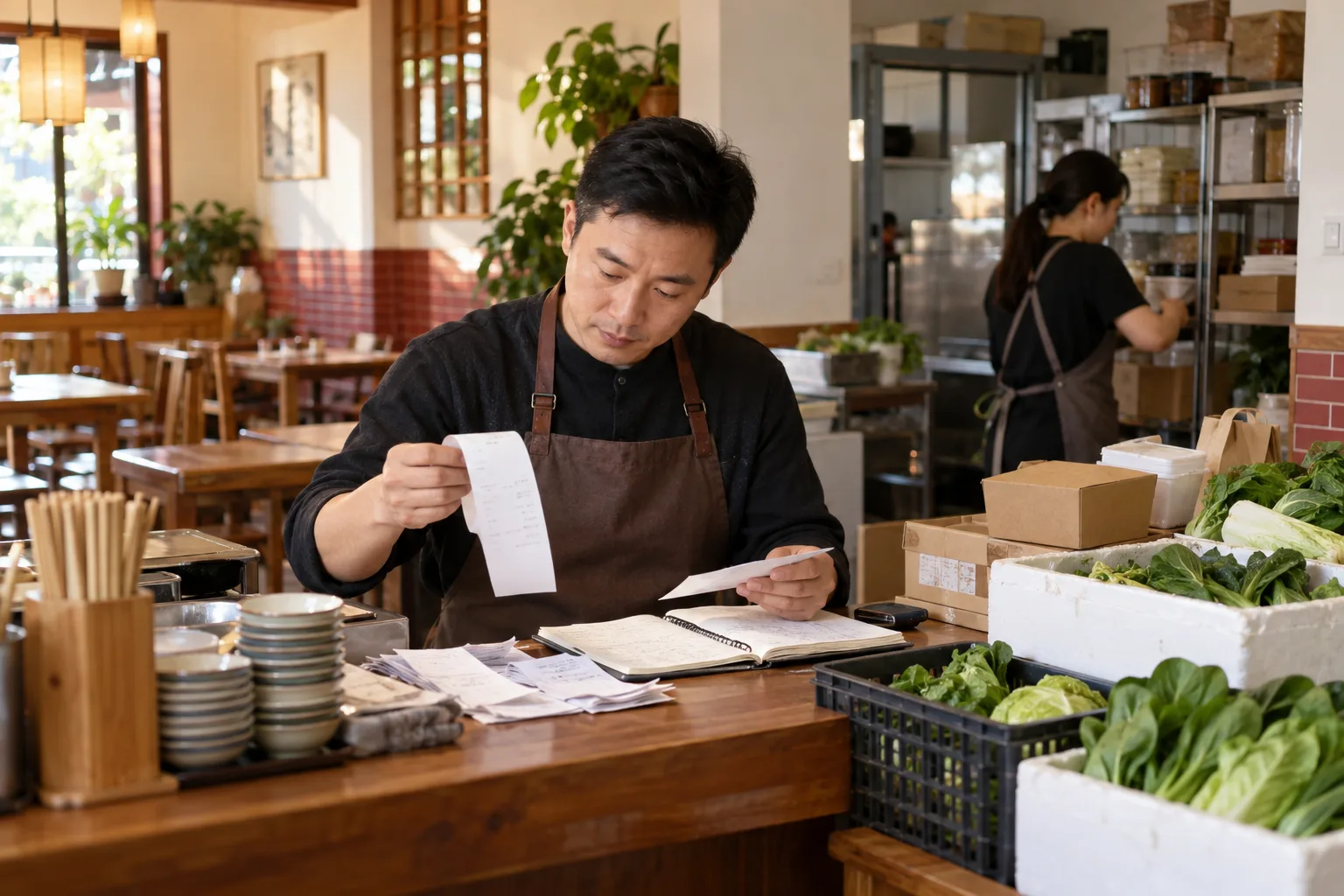 餐饮企业在营业后对照收银与采购凭据归集经营资料