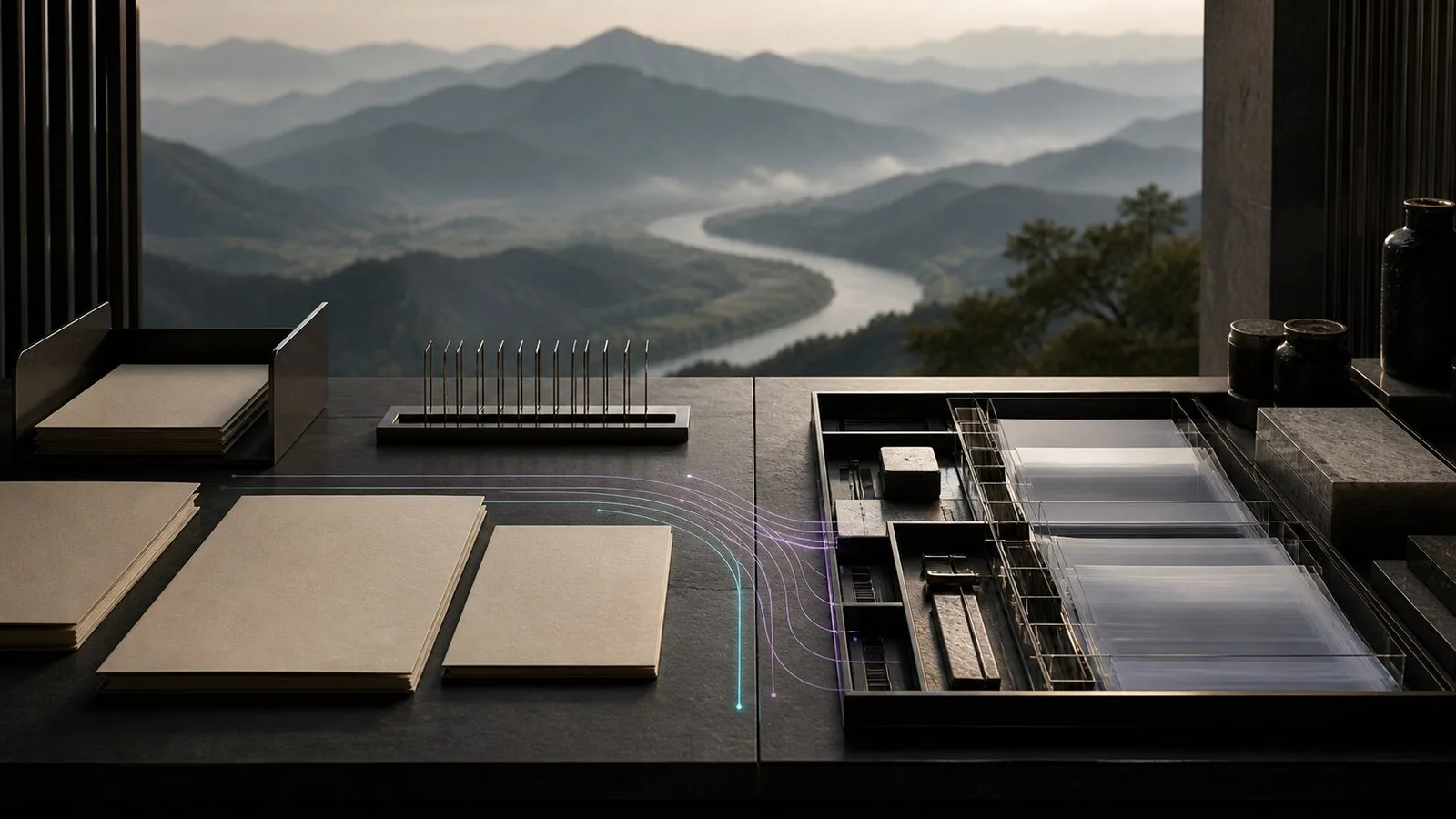 陇南双栏财务工作台与墨色资料索引场景
