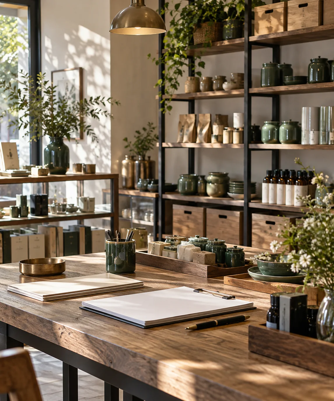 干净的产品样品与分类存储空间,细致的货架、空白资料记录,表现业务条件梳理