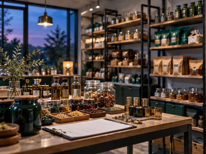 干净的产品样品与分类存储空间,细致的货架、空白资料记录,表现业务条件梳理
