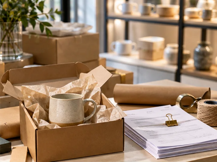 电商样品间里的单件商品、包装纸和待归集订单,选物克制而不拍仓库流水账