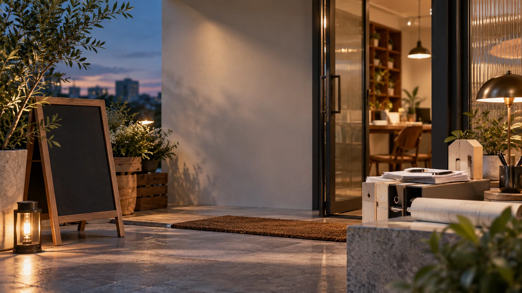 门庭模型的一小段真实材质与经营产品样品相连,表达从准备走向经营,保持实物尺度