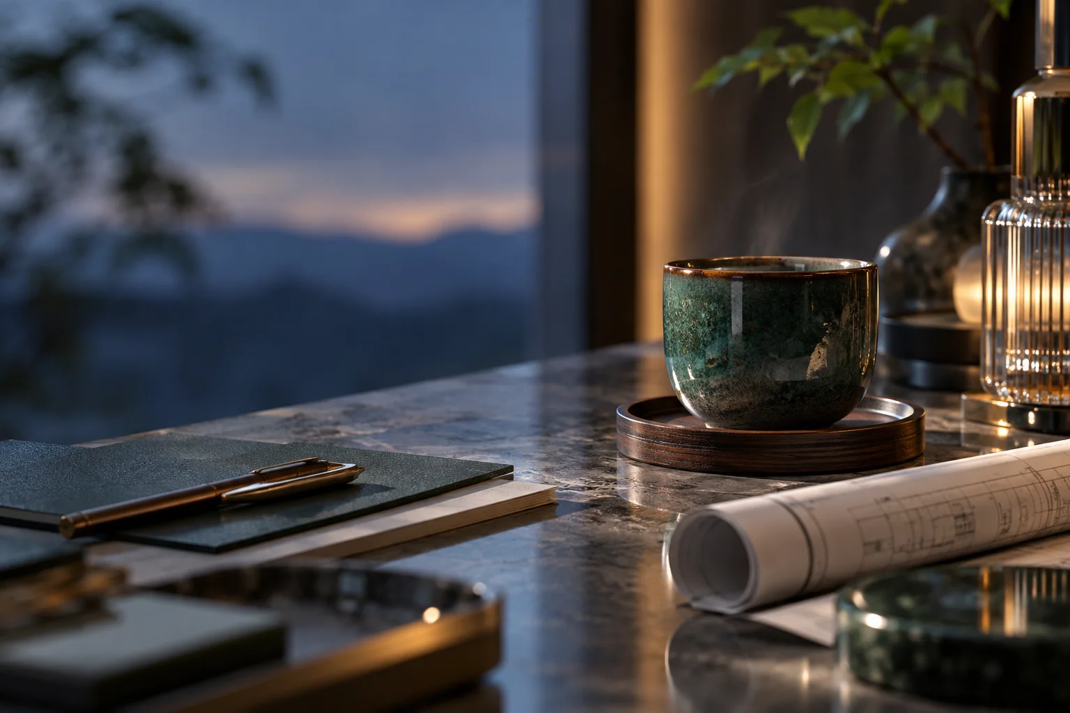 经营器皿的釉面、不锈钢细纹和玻璃接触处，体现经营准备中的认真