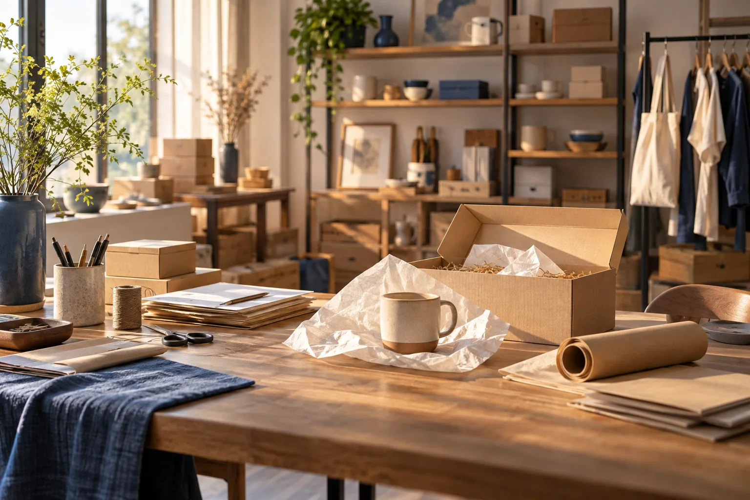电商样品间里的单件商品、包装纸和待归集订单,选物克制而不拍仓库流水账