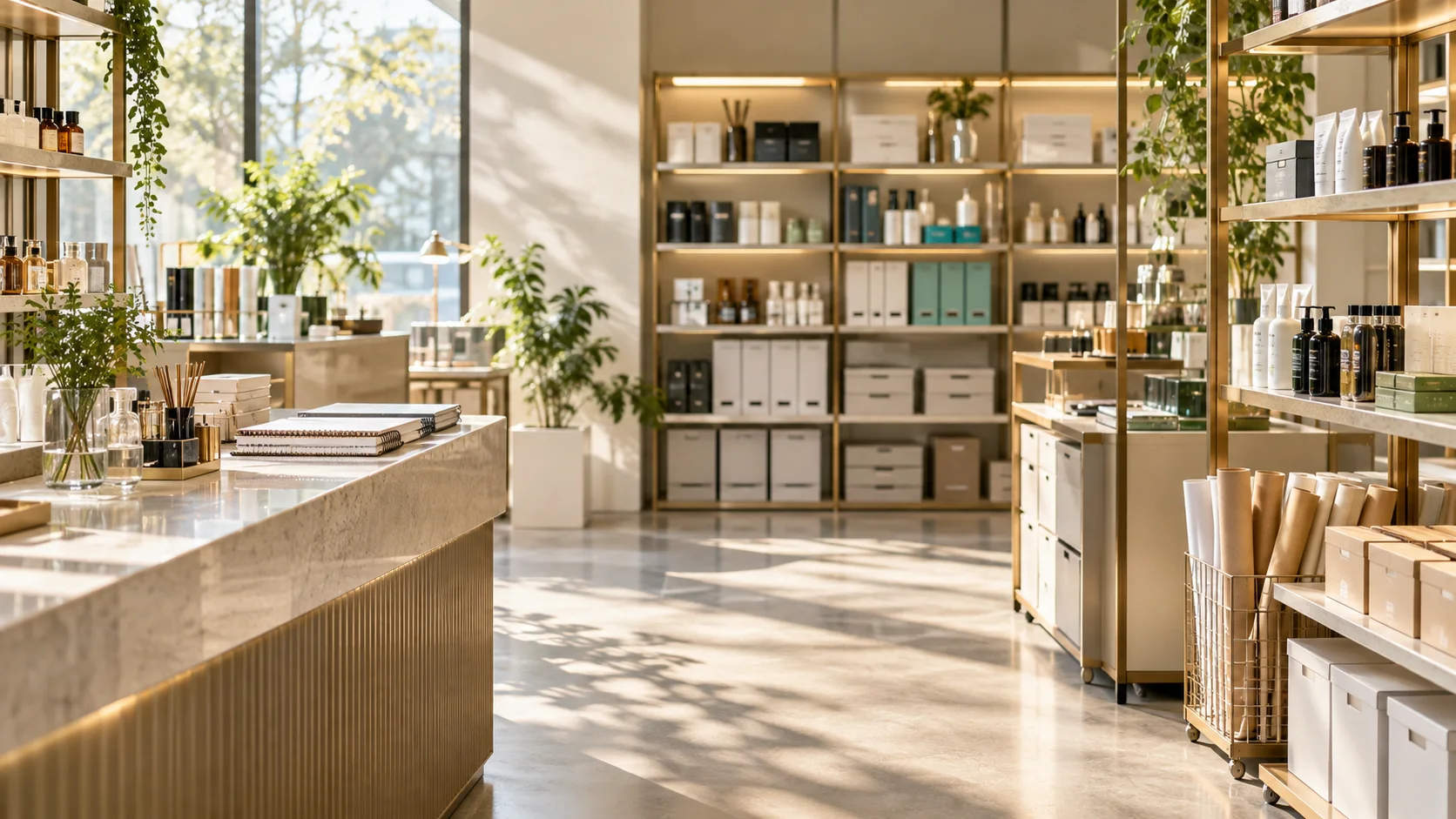 干净的产品样品与分类存储空间,细致的货架、空白资料记录,表现业务条件梳理