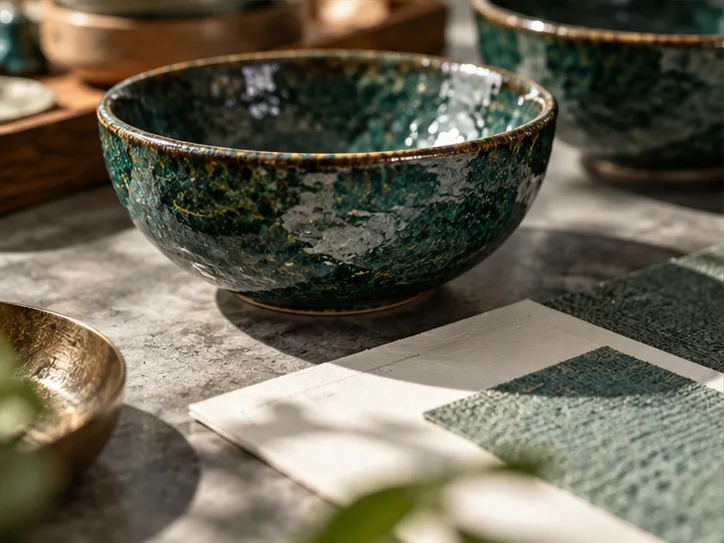 产品样品的纹理与对应记录卡的纸张纤维同时入焦，表现账务贴近真实业务