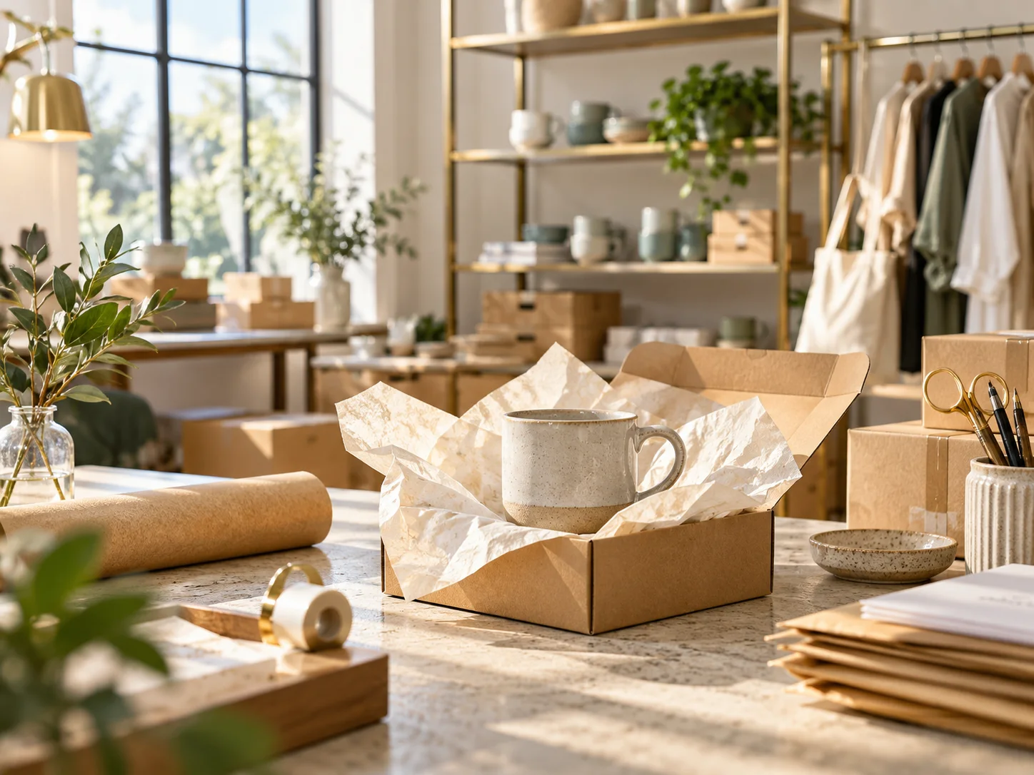 电商样品间里的单件商品、包装纸和待归集订单,选物克制而不拍仓库流水账