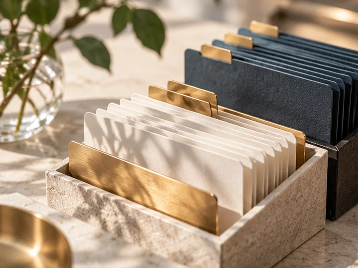聚焦两组人员资料的无字索引卡与细致分隔件，重新对应的顺序和纸张质感清楚可见