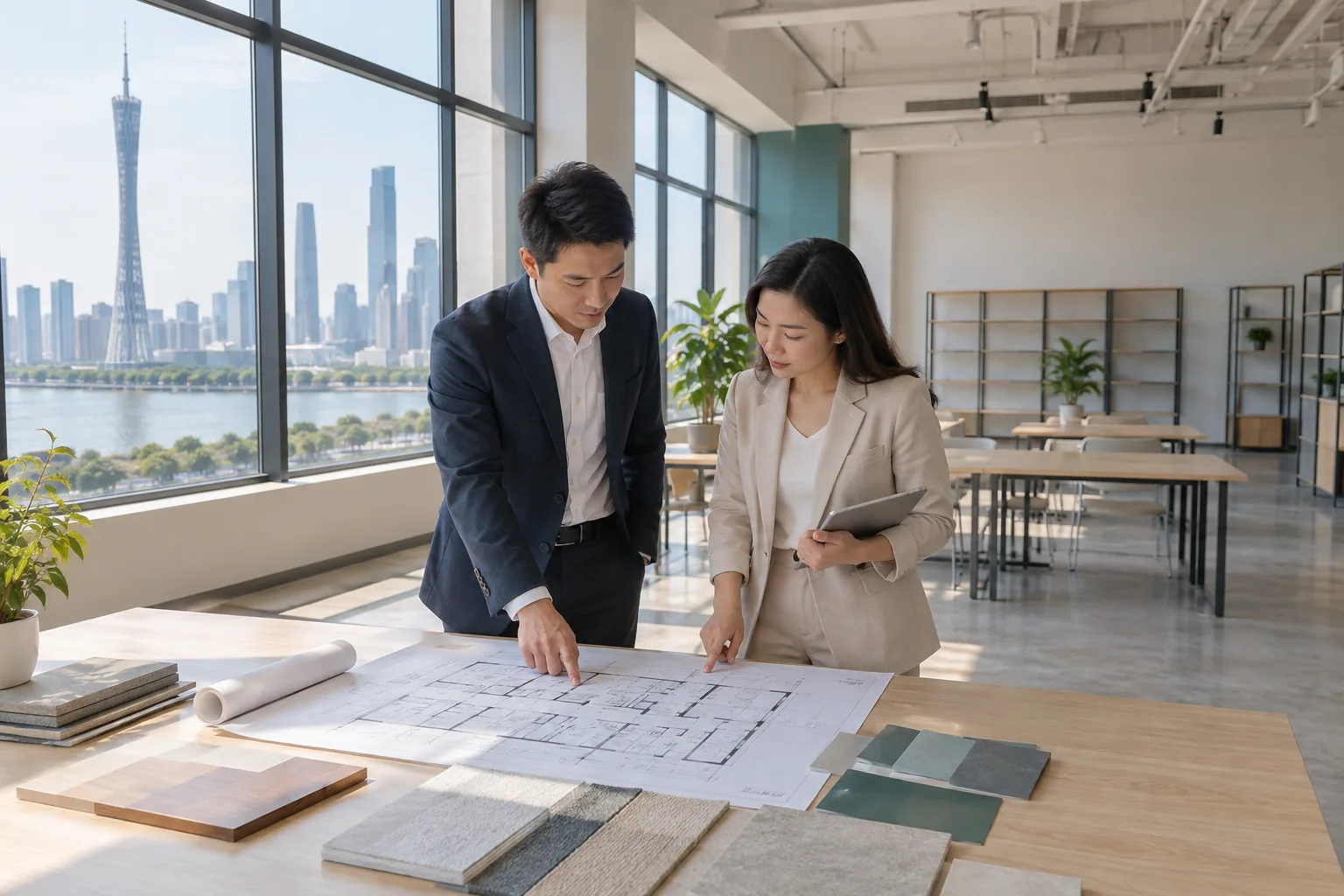 广州企业人员在新的办公场地对照平面资料
