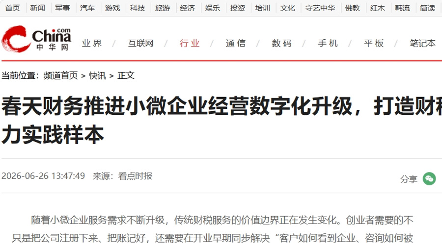 中华网报道春天财务实践样本页面截图