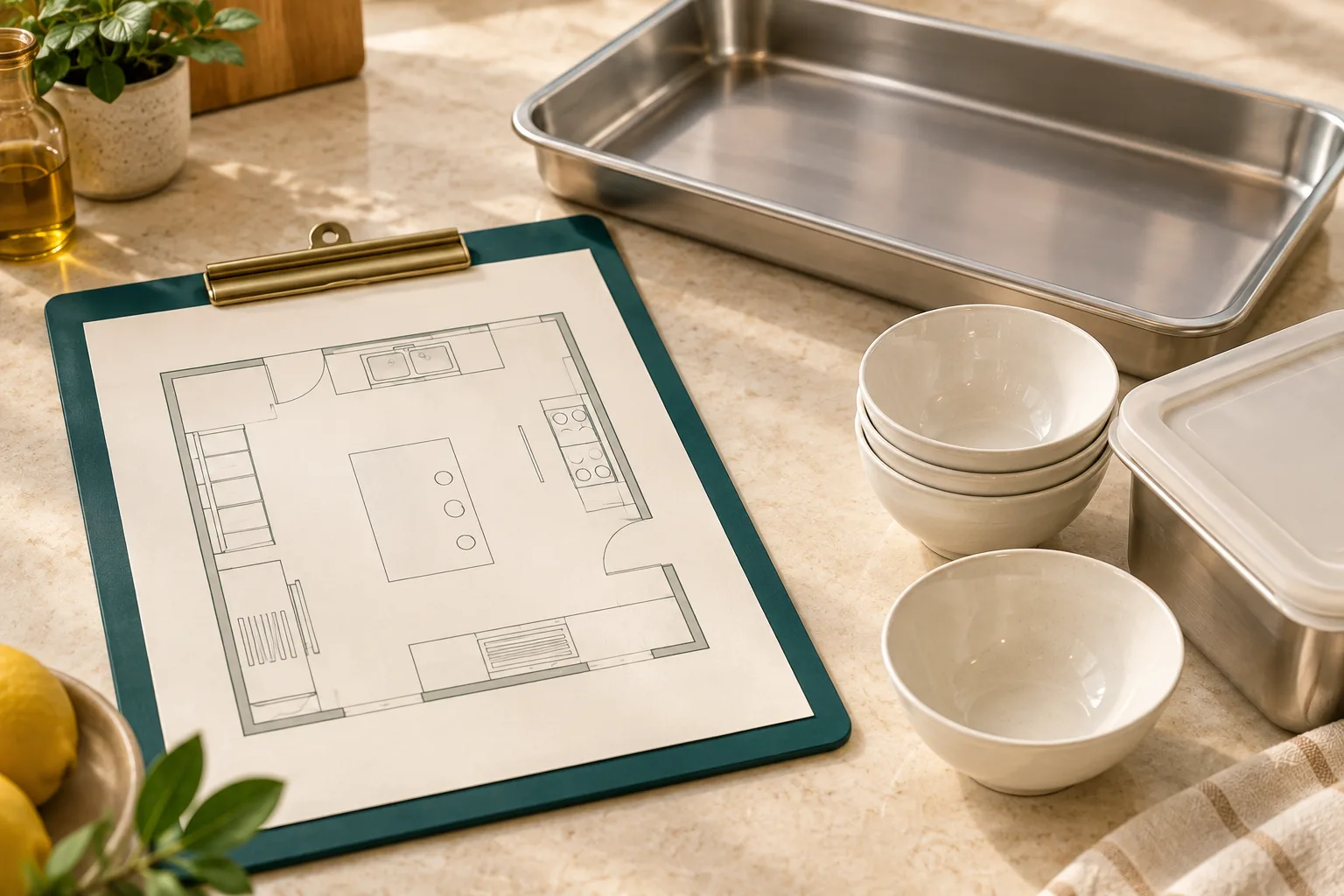 通用餐饮器具与匿名场地布局材料的示意