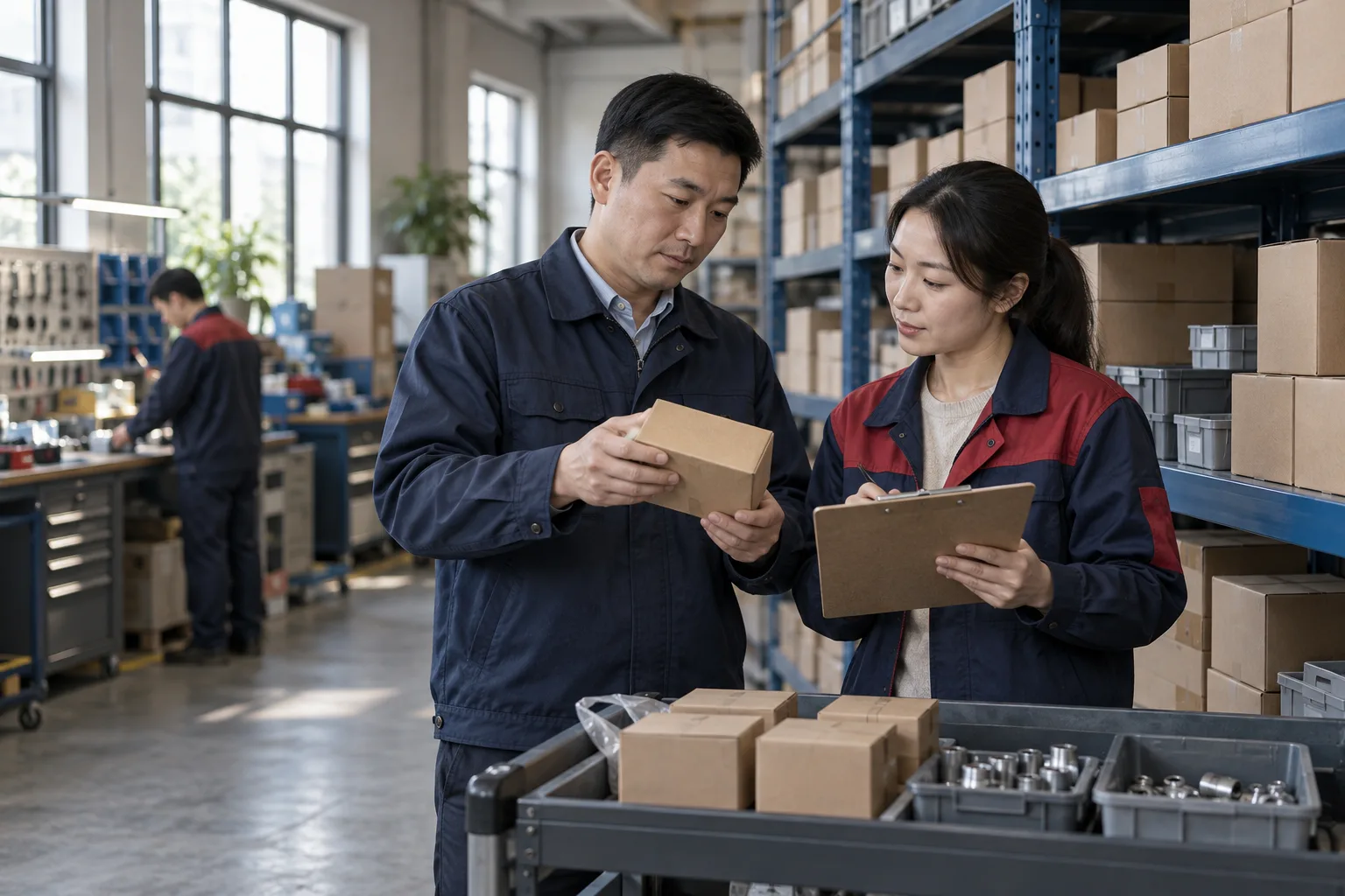 小型制造或商贸企业人员核对商品库存与业务单据的业务场景示意