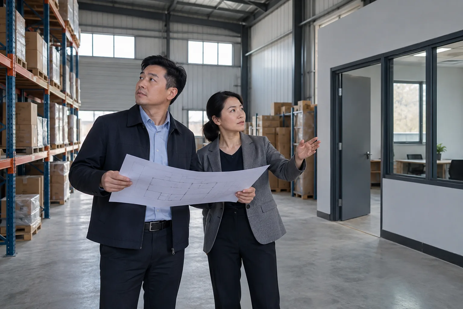 企业人员查看拟使用经营场所并核对地址资料的业务示意