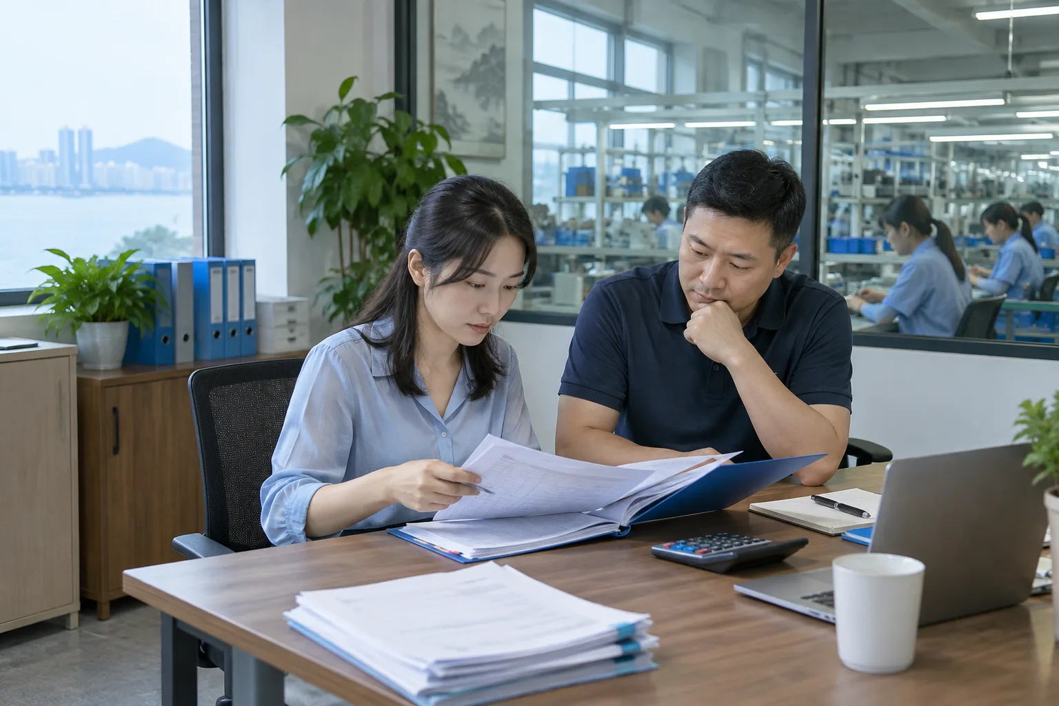企业业务与财务人员核对月度资料示意